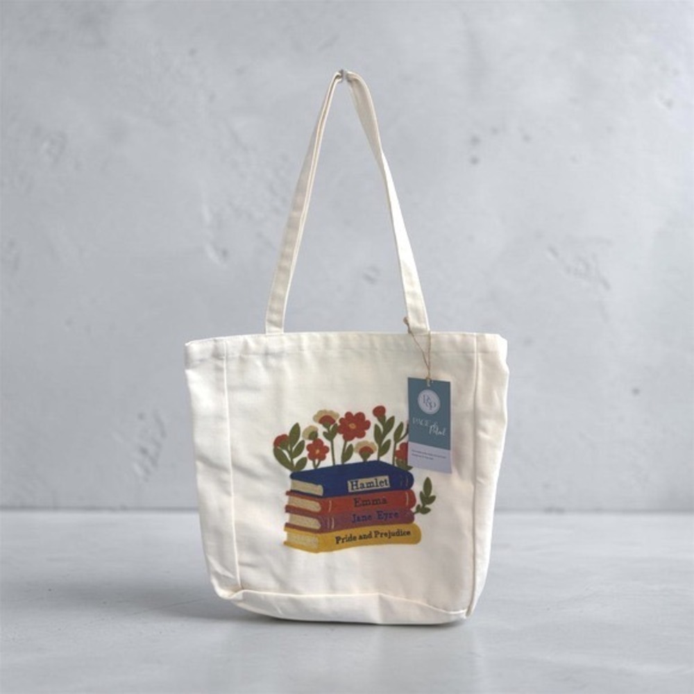 Page & Petal Embroidered Bookish Canvas Tote Bag Floral Literary Classics NWT